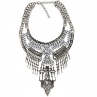 Aztec Totem Silver Boho Statement Necklace
